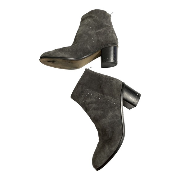 Marc Fisher Grey Suede Leather Ankle Boots with Chunky Heel, Silver Studs sz 8 - Picture 3 of 10